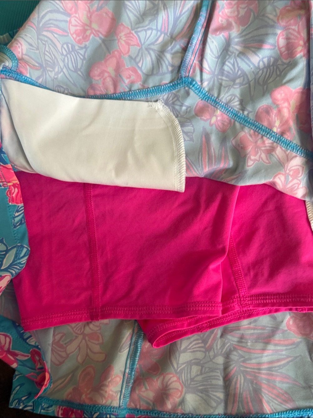 Lilly Pulitzer Luxletic Fara Turquoise & Hot Pink Floral Circle Skort - Picture 5 of 6